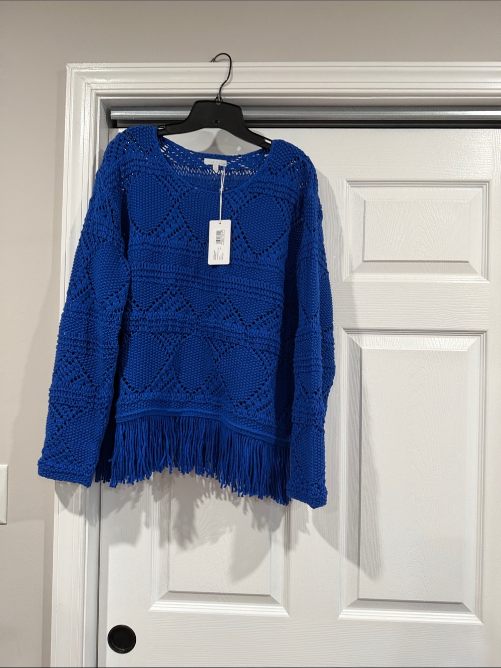 Johnny Was Cobalt Crochet Fringe Pullover